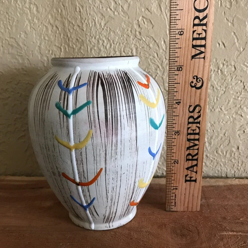 Vintage U-Keramik Sgraffito Bark Vase West Germany Pottery 525-13 MCM Chevron